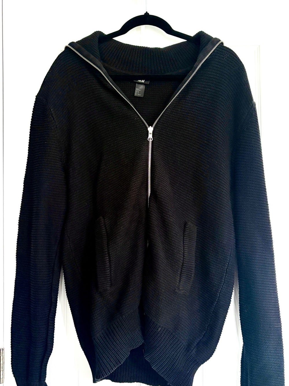 H&M Black Zip-Up Knit Sweater Cardigan